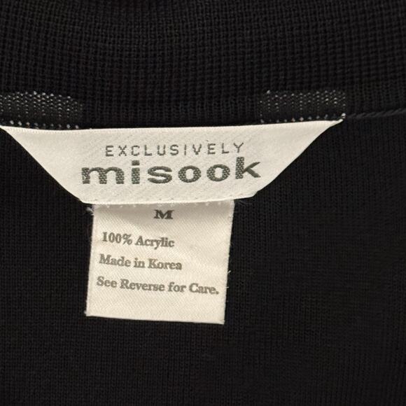 Misook Black Ruffled Knit Long Cardigan Sweater Jacket Size M 100% Acrylic - Picture 8 of 9